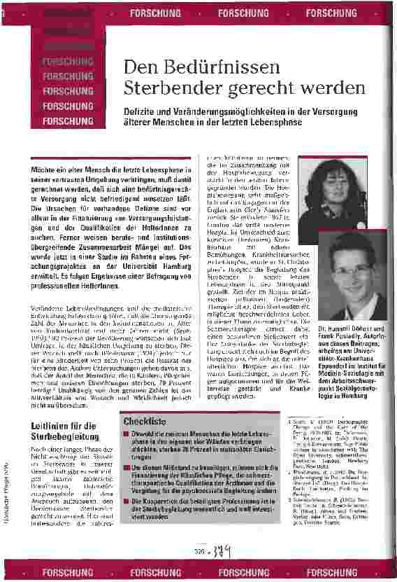Vorschauseite 1: Den Bedürfnissen Sterbender gerecht werden Defizite und Veränderungsmöglichkeiten in der Versorgung älterer Menschen in der letzten Lebensphase