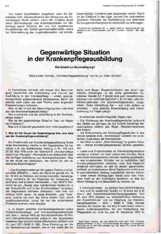 Vorschauseite 1: Gegenwärtige Situation in der Krankenpflegeausbildung
