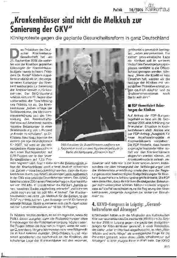 Vorschauseite 1: Krankenhäuser sind nicht die Melkkuh zur Sanierung der GKV