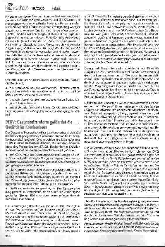 Vorschauseite 3: Krankenhäuser sind nicht die Melkkuh zur Sanierung der GKV