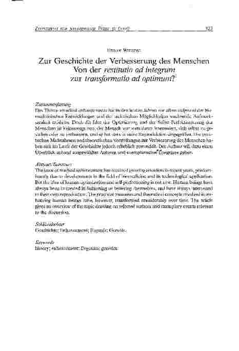 Vorschauseite 1: Zur Geschichte der Verbesserung des MenschenVon der restitutio ad integrum zur transformatio ad optimum