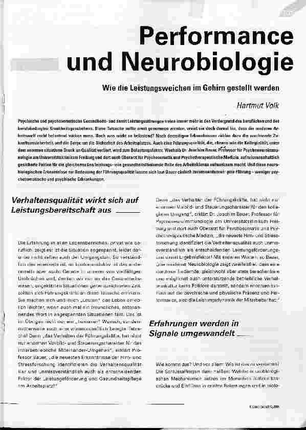 Vorschauseite 1: Performance und Neurobiologie - Wie die Leistungsweichen im Gehirn gestellt werden