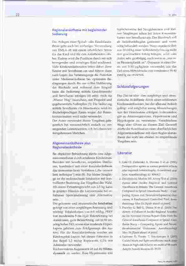 Vorschauseite 3: Gibt es eine beste Anästhesietechnik zur Herniotomie bei Neonaten und kleinen Säuglingen?