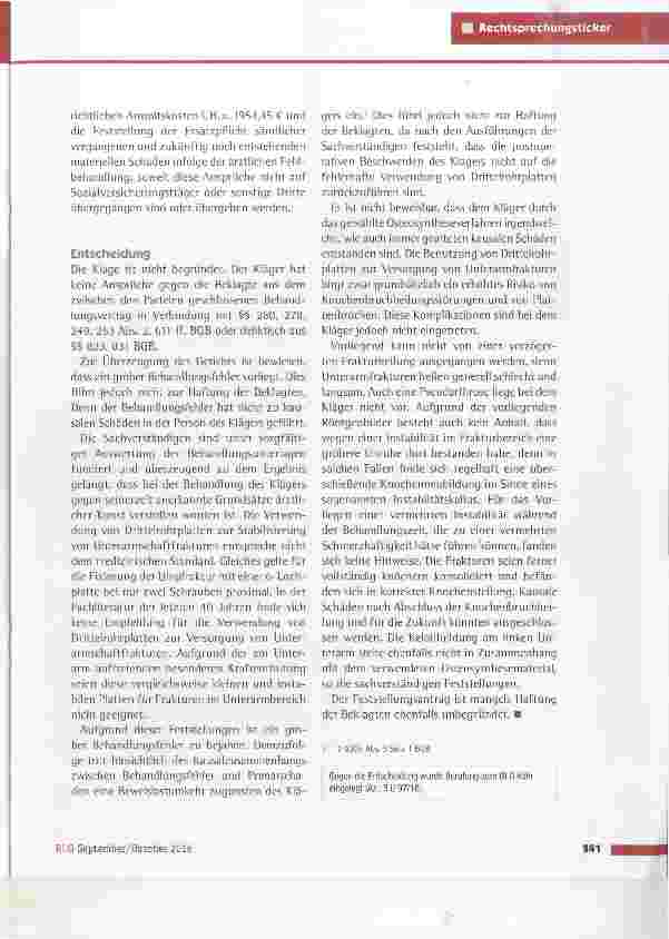 Vorschauseite 2: Grob fehlerhaft behandelte Unterarmschaftfraktur LG Köln vom 13.7.2016 (25 0 177/14)