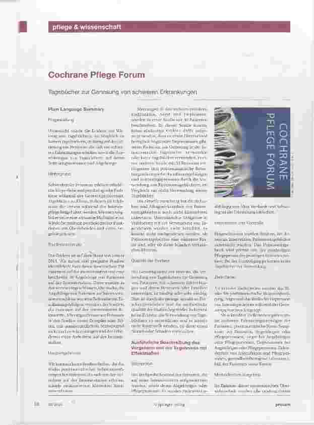 Vorschauseite 1: Cochrane Pflege Forum Tagebücher zur Genesung von schweren Erkrankungen