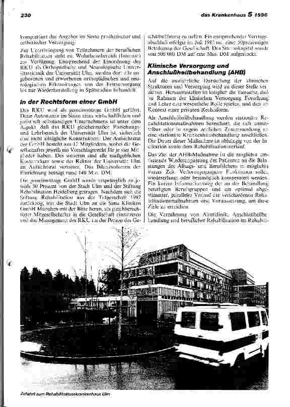 Vorschauseite 2: Struktur und Konzept des Rehabilitationskrankenhauses Ulm