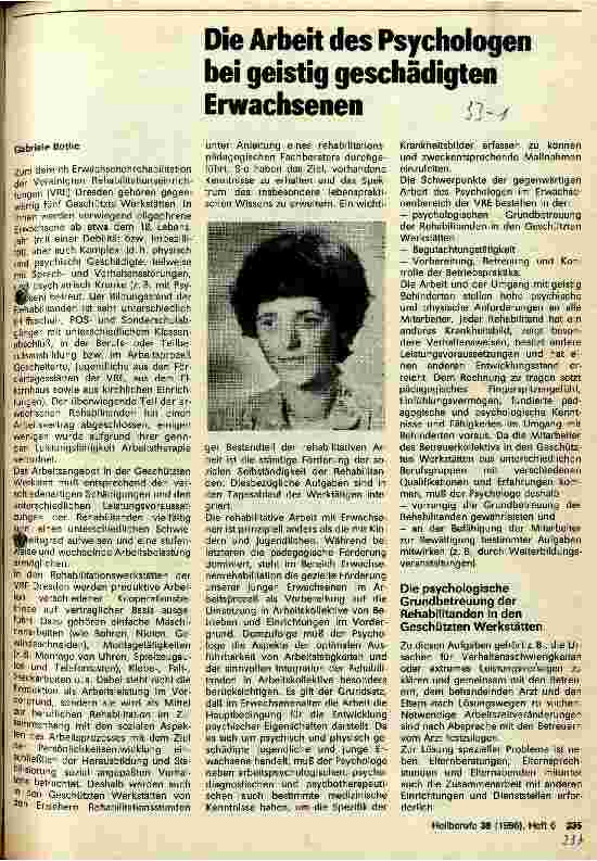 Vorschauseite 1: Die Arbeit des Psychologen bei geistig geschädigten Erwachsenen