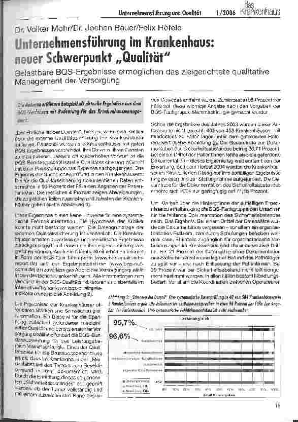 Vorschauseite 1: Unternehmensführung im Krankenhaus: neuer Schwerpunkt QualitätBelastbare BQS-Ergebnisse ermöglichen das zielgerichtete qualitative Management der Versorgung
