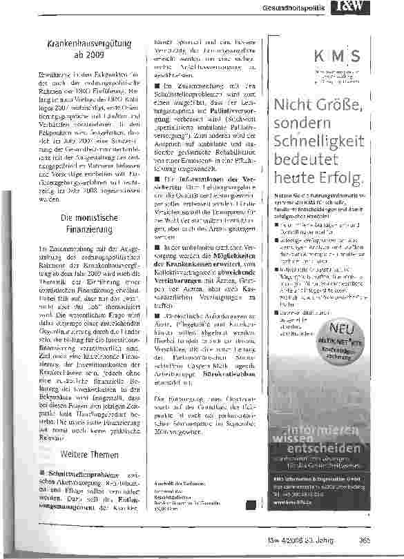 Vorschauseite 3: Eckpunkte einer Gesundheitsreform 2006Auswirkungen auf die Krankenhäuser