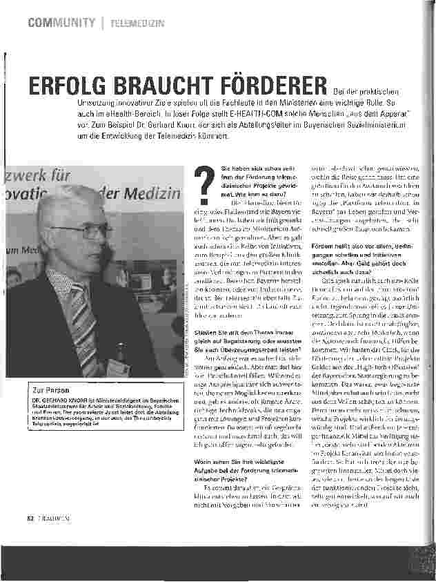 Vorschauseite 1: TELEMEDIZIN - ERFOLG BRAUCHT FÖRDERER