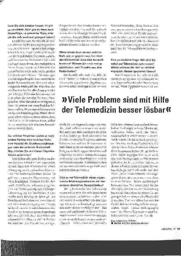 Vorschauseite 2: TELEMEDIZIN - ERFOLG BRAUCHT FÖRDERER