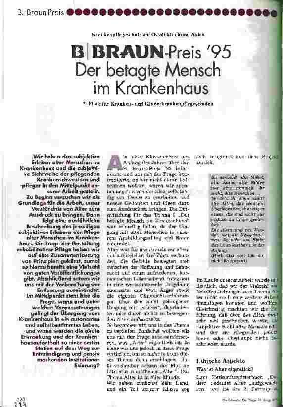 Vorschauseite 1: Braun-Preis 95 Der betagte Mensch im Krankenhaus 2. Platz für Krankenund Kinderkrankenpflegeschulen