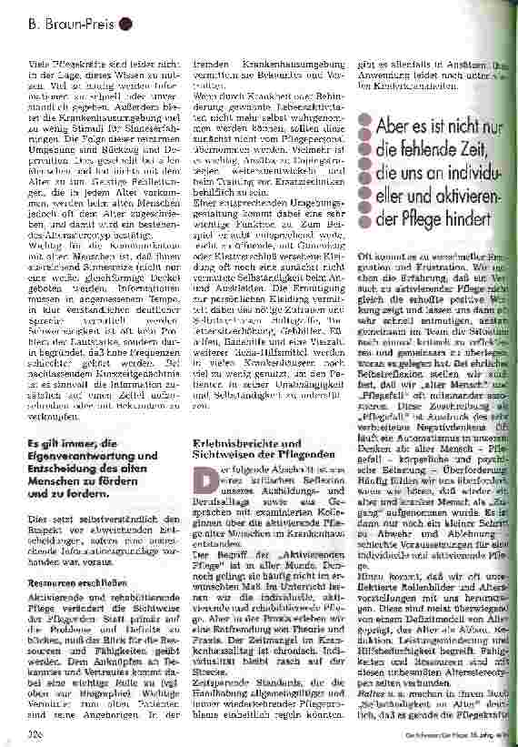 Vorschauseite 6: Braun-Preis 95 Der betagte Mensch im Krankenhaus 2. Platz für Krankenund Kinderkrankenpflegeschulen