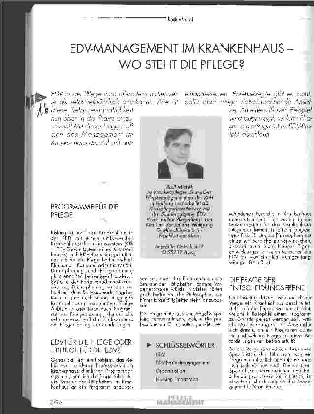 Vorschauseite 1: EDV-Management im Krankenhaus - wo steht die Pflege?