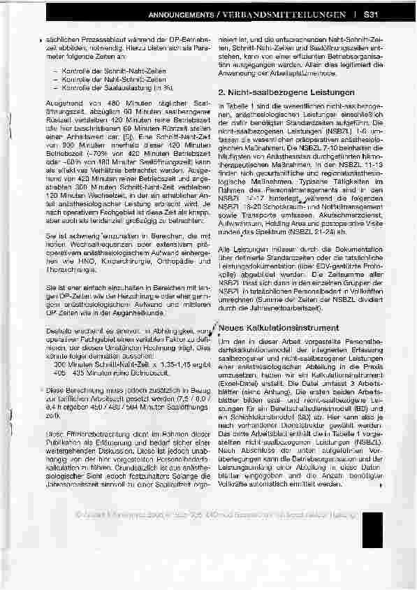 Vorschauseite 5: Grundlagen der anästhesiologischen Personalbedarfsplanung im DRG-Zeitalter