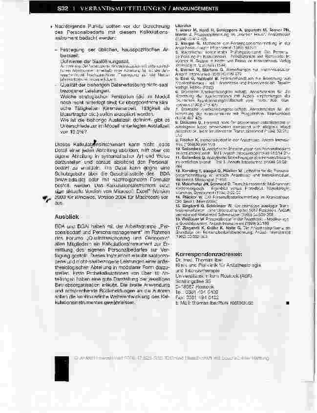 Vorschauseite 6: Grundlagen der anästhesiologischen Personalbedarfsplanung im DRG-Zeitalter