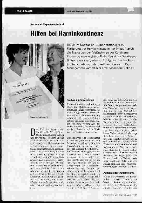 Vorschauseite 1: Nationaler Expertenstandard - Hilfen bei Harninkontinenz