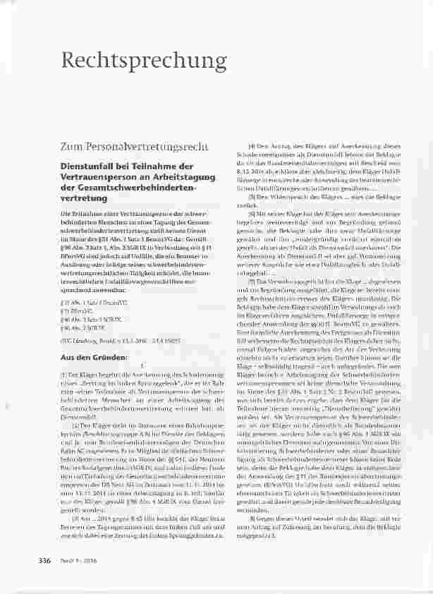Vorschauseite 1: Dienstunfall bei Teilnahme der Vertrauensperson an Arbeitstagung der Gesamtschwerbehindertenvertretung