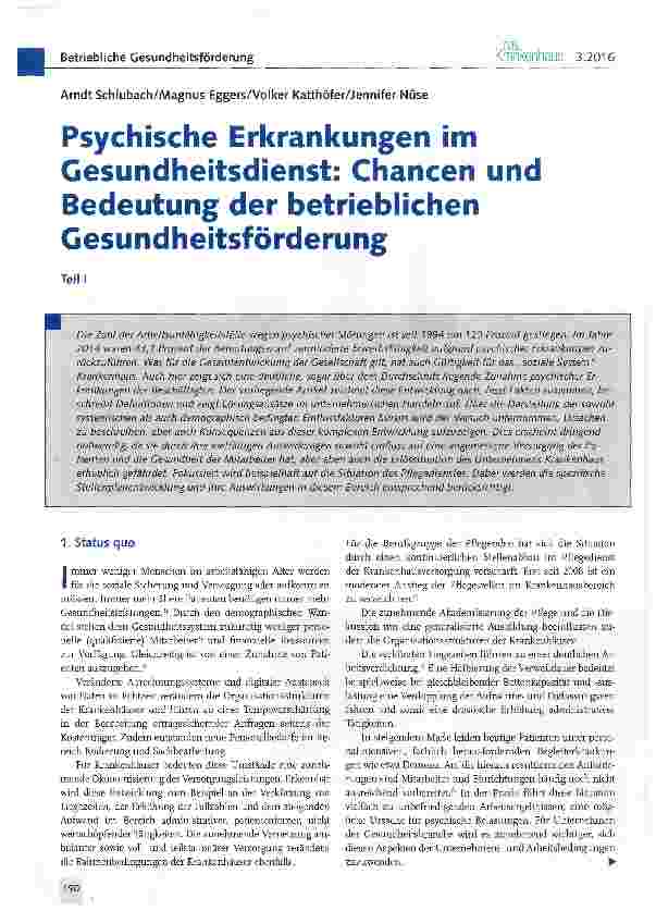 Vorschauseite 1: Psychische Erkrankungen im Gesundheitsdienst: Chancen und Bedeutung der betrieblichen Gesundheitsförderung