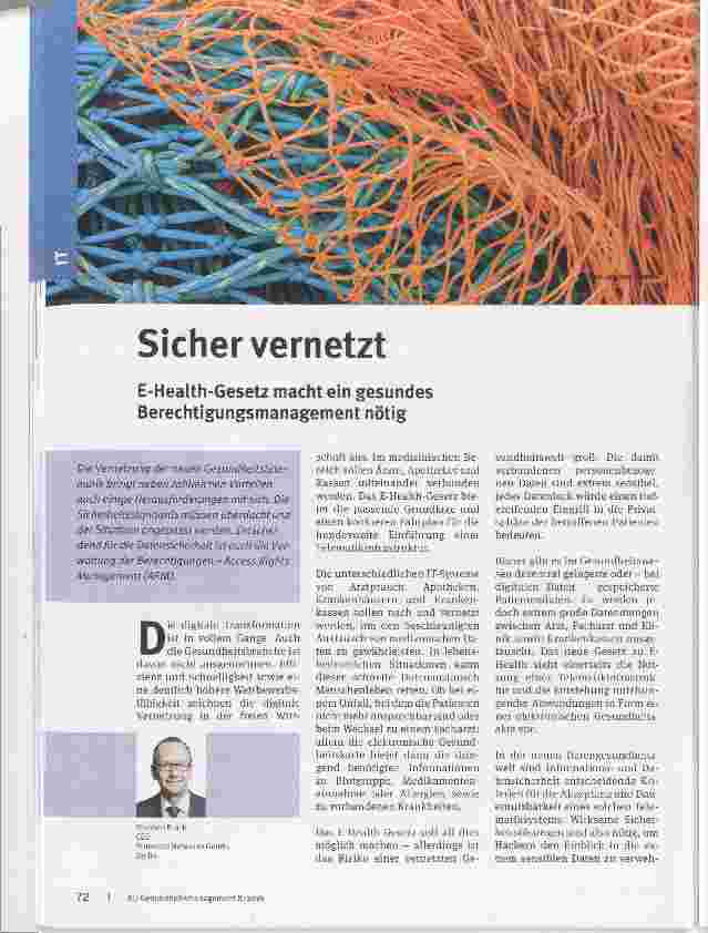 Vorschauseite 1: Sicher vernetzt E-Health-Gesetz macht ein gesundes Berechtigungsmanagement nötig