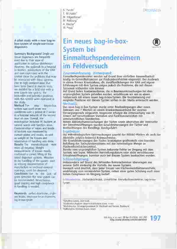 Vorschauseite 1: Ein neues bag-in-box- System bei Einmaltuchspendereimern im Feldversuch