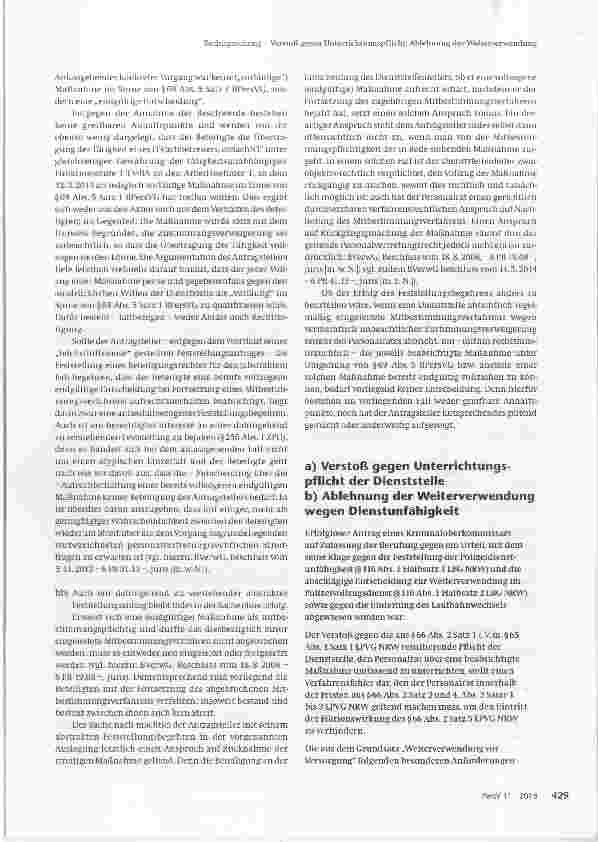 Vorschauseite 4: Beteiligung der Personalvertretung bei nach Abbruch des Mitbestimmungsverfahrens vollzogener Personalmaßnahme
