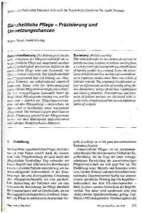 Vorschauseite 1: Ganzheitliche Pflege - Präzisierung und Umsetzungschancen