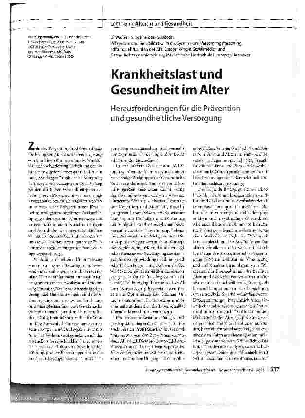 Vorschauseite 1: Krankheitslast und Gesundheit im AlterHerausforderungen für die Prävention und gesundheitliche Versorgung