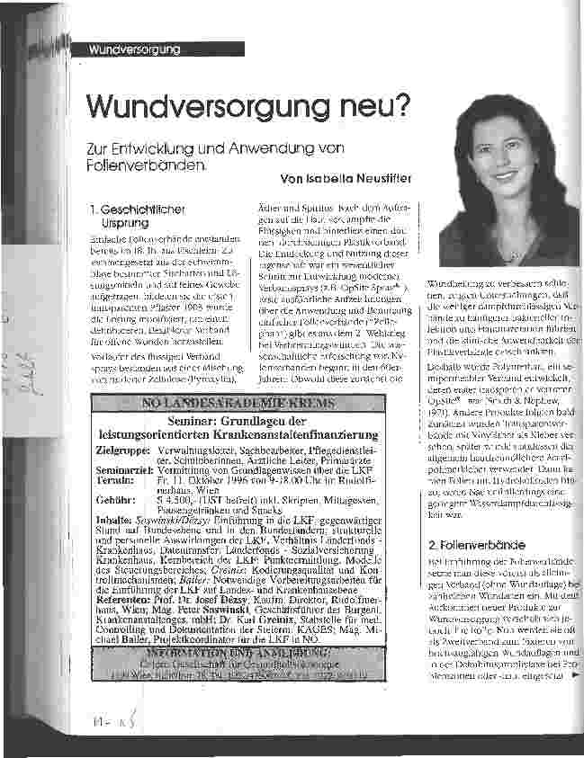 Vorschauseite 1: Wundversorgung neu? Zur Entwicklung und Anwendung von Folienverbänden
