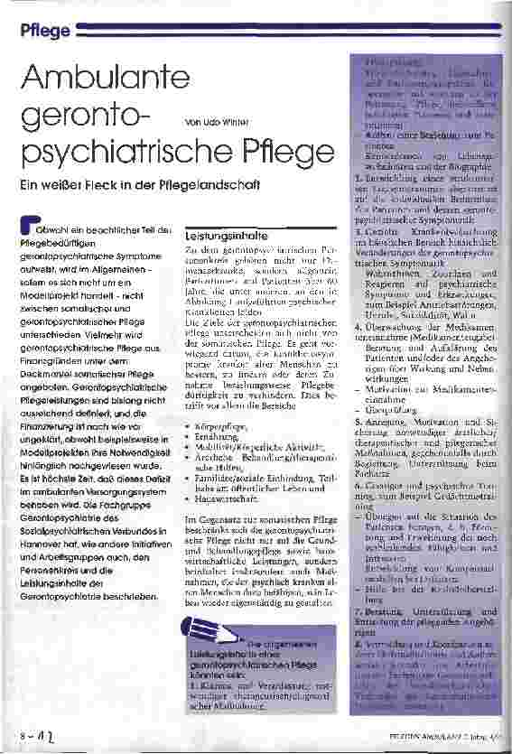Vorschauseite 1: Ambulante gerontopsychiatrische Pflege Ein weißer Fleck in der Pflegelandschaft