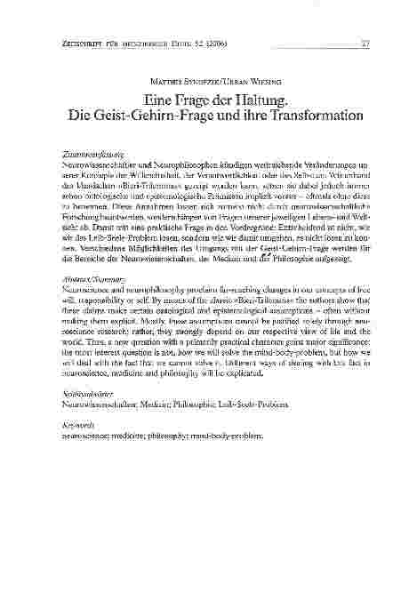 Vorschauseite 1: Eine Frage der Haltung. Die Geist-Gehirn-Frage und ihre Transformation