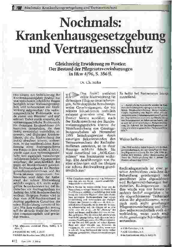 Vorschauseite 1: Nochmals: Krankenhausgesetzgebung und Vertrauensschutz