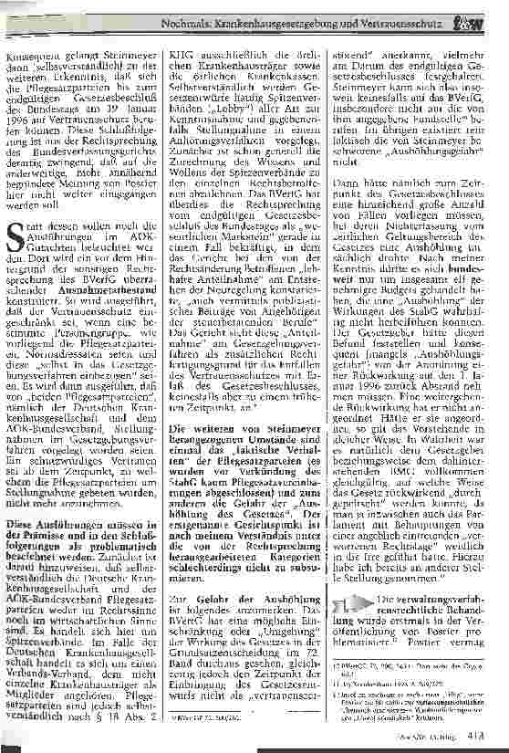 Vorschauseite 2: Nochmals: Krankenhausgesetzgebung und Vertrauensschutz