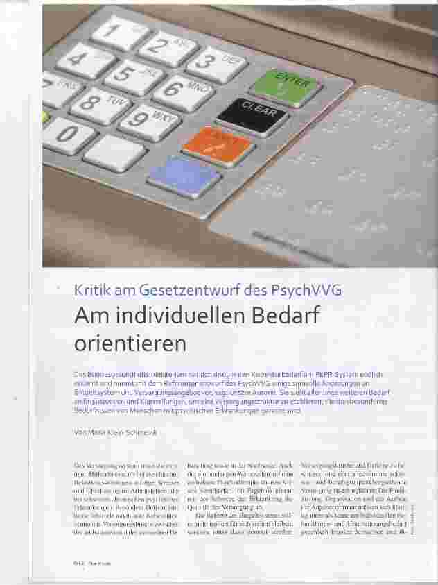 Vorschauseite 1: Kritik am Gesetzentwurf des PsychVVG Am individuellen Bedarf orientieren