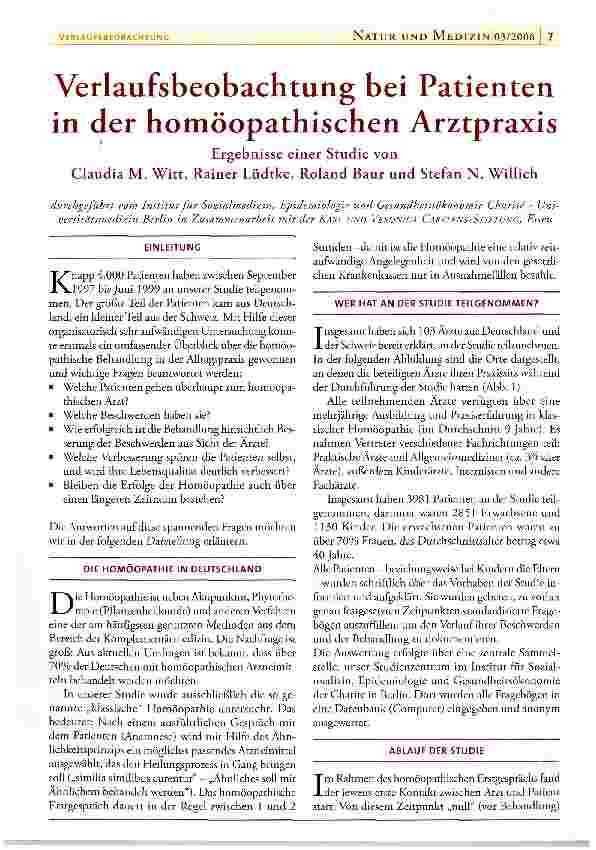 Vorschauseite 1: Verlaufsbeobachtung bei Patienten in der homöopathischen Arztpraxis