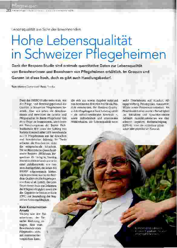 Vorschauseite 1: Hohe Lebensqualität in Schweizer Pflegeheimen
