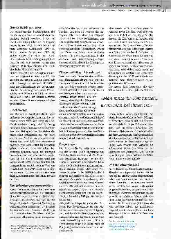 Vorschauseite 2: Hohe Lebensqualität in Schweizer Pflegeheimen