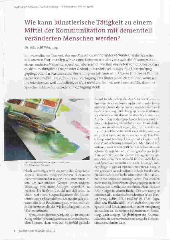 Vorschauseite 1: Wie kann künstlerische Tätigkeit zu einem Mittel der Kommunikation mit dementieil veränderten Menschen werden?