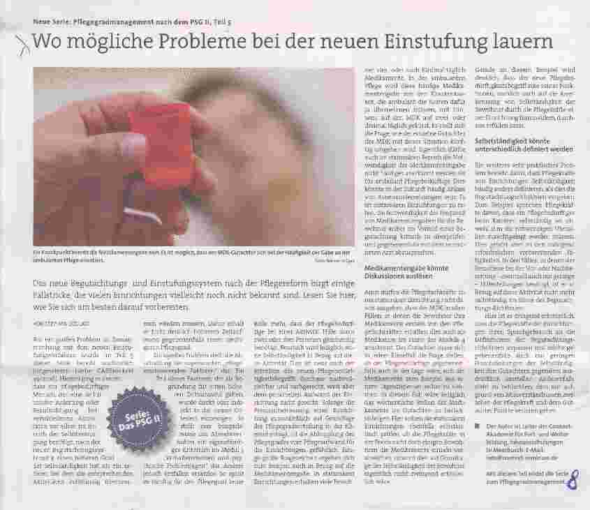 Vorschauseite 1: Neue Serie: Pflegegradmanagement nach dem PSG II, Teil 5 Wo mögliche Probleme bei der neuen Einstufung lauern
