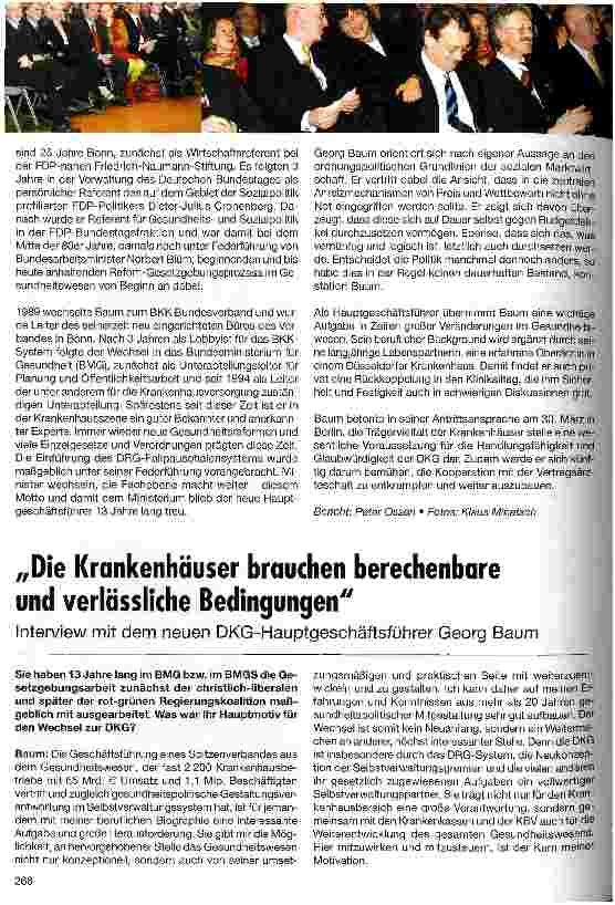 Vorschauseite 1: Die Krankenhäuser brauchen berechenbare und verlässliche BedingungenInterview mit dem neuen DKG-Hauptgeschäftsführer Georg Baum