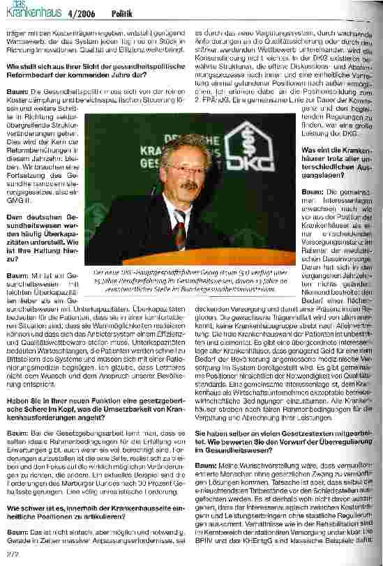 Vorschauseite 5: Die Krankenhäuser brauchen berechenbare und verlässliche BedingungenInterview mit dem neuen DKG-Hauptgeschäftsführer Georg Baum