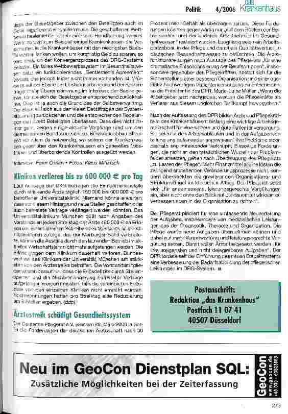 Vorschauseite 6: Die Krankenhäuser brauchen berechenbare und verlässliche BedingungenInterview mit dem neuen DKG-Hauptgeschäftsführer Georg Baum