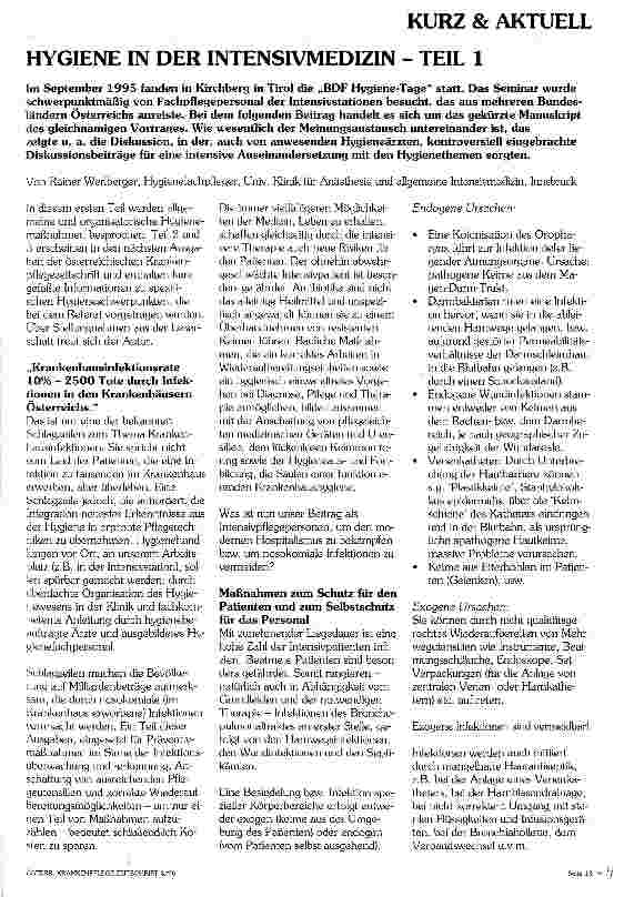 Vorschauseite 1: Hygiene in der Intensivmedizin Teil 1