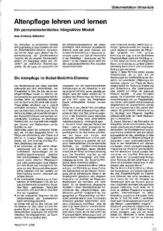 Vorschauseite 1: Altenpflege lehren und lernen Ein personenorientiertes integratives Modell