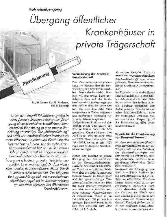 Vorschauseite 1: Übergang öffentlicher Krankenhäuser in private Trägerschaft