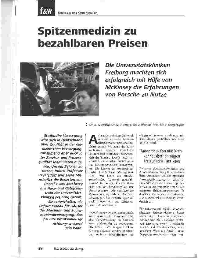 Vorschauseite 1: Spitzenmedizin zu bezahlbaren PreisenDie Universitätskliniken Freiburg machten sich erfolgreich mit Hilfe von McKinsey die Erfahrungen von Porsche zu Nutze