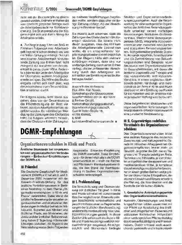 Vorschauseite 1: Organisationsverschulden in Klinik und Praxis