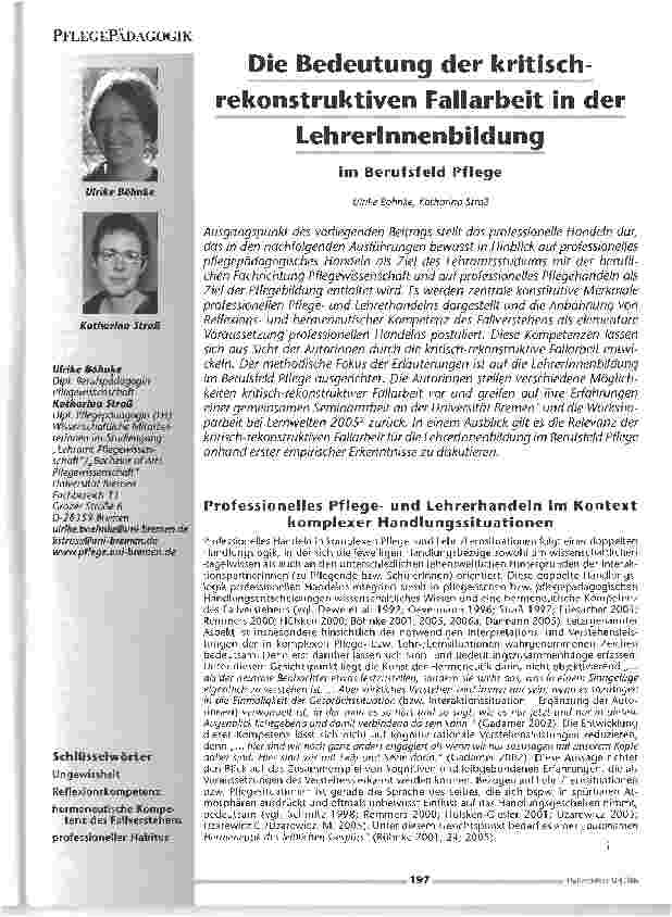 Vorschauseite 1: Die Bedeutung der kritischrekonstruktiven Fallarbeit in der Lehrerinnenbildungim Berufsfeld Pflege