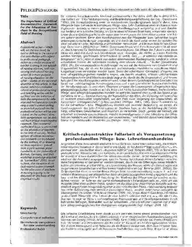 Vorschauseite 2: Die Bedeutung der kritischrekonstruktiven Fallarbeit in der Lehrerinnenbildungim Berufsfeld Pflege
