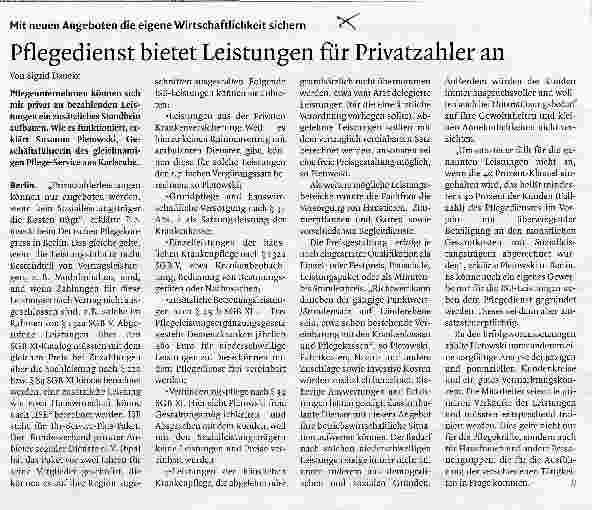 Vorschauseite 1: Pflegedienst bietet Leistungen für Privatzahler an